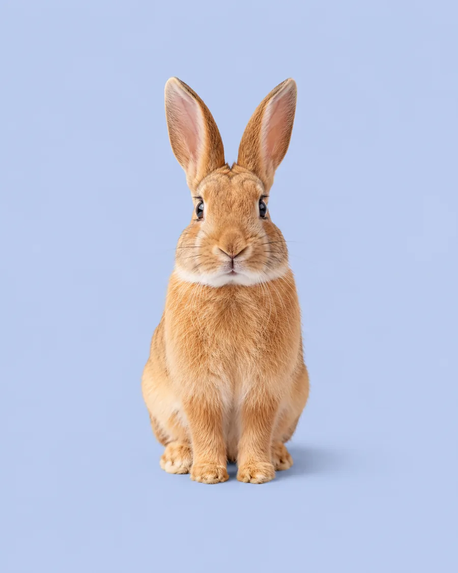 A ginger rabbit sitting upright