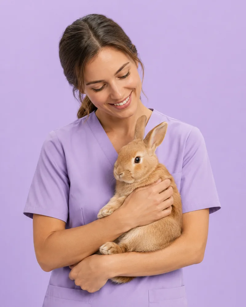 Priya Nair holding a rabbit