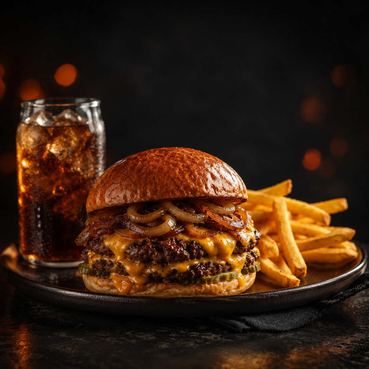 Karamelize soğanlı çift katlı cheeseburger