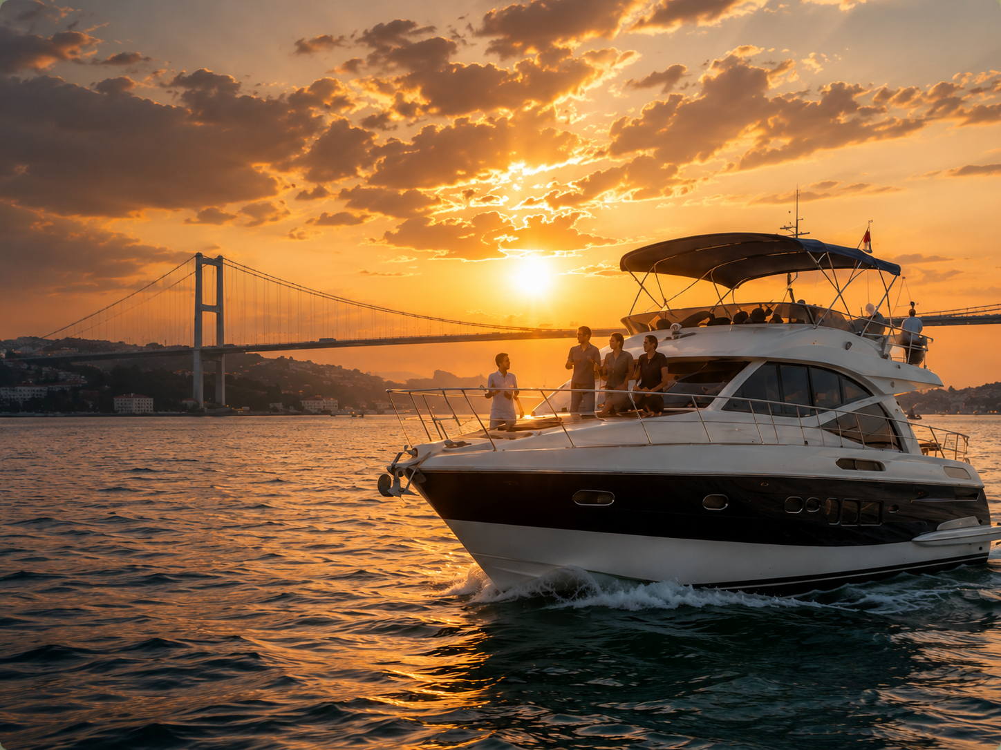 Çiftin gün batımında Boğaz köprüsü manzarasını izlemesi