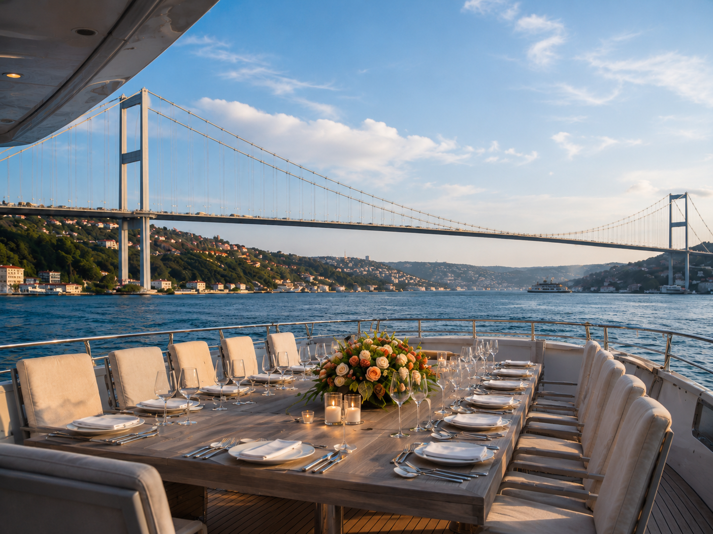 Boğaz manzaralı yemek masası