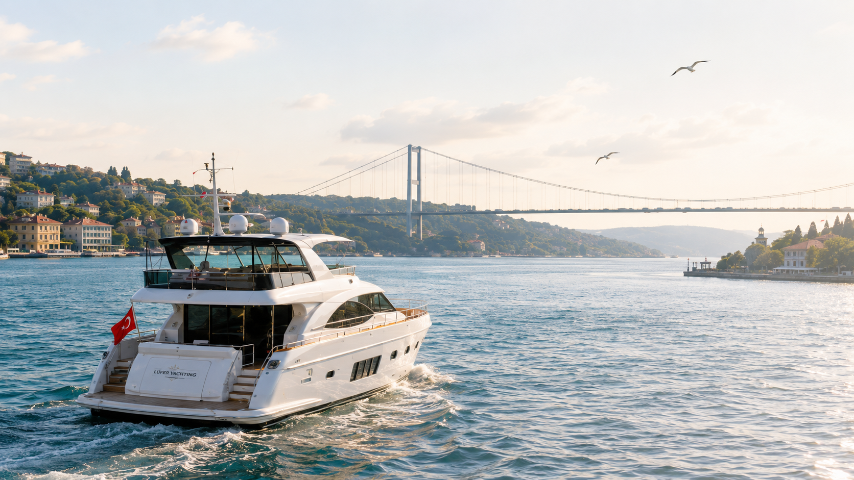 Boğaz sularında seyir hâlinde özel motoryat
