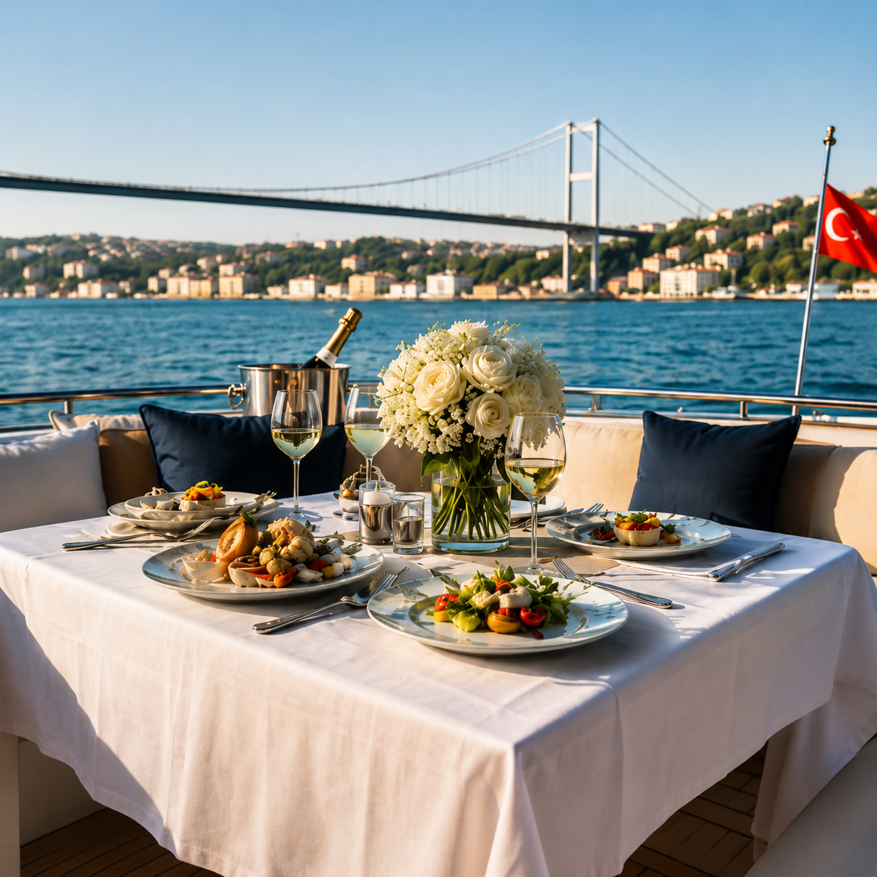 Boğaz manzaralı özel yemek masası