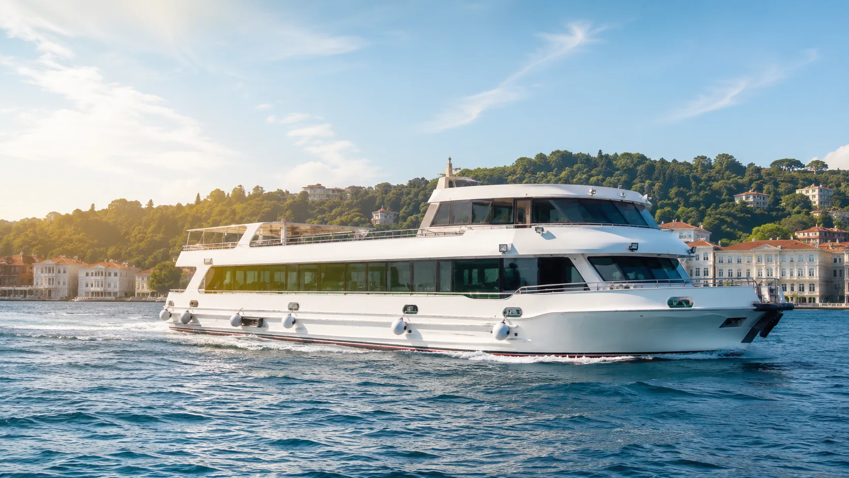 The Sezgün Tur boat on the bright Bosphorus