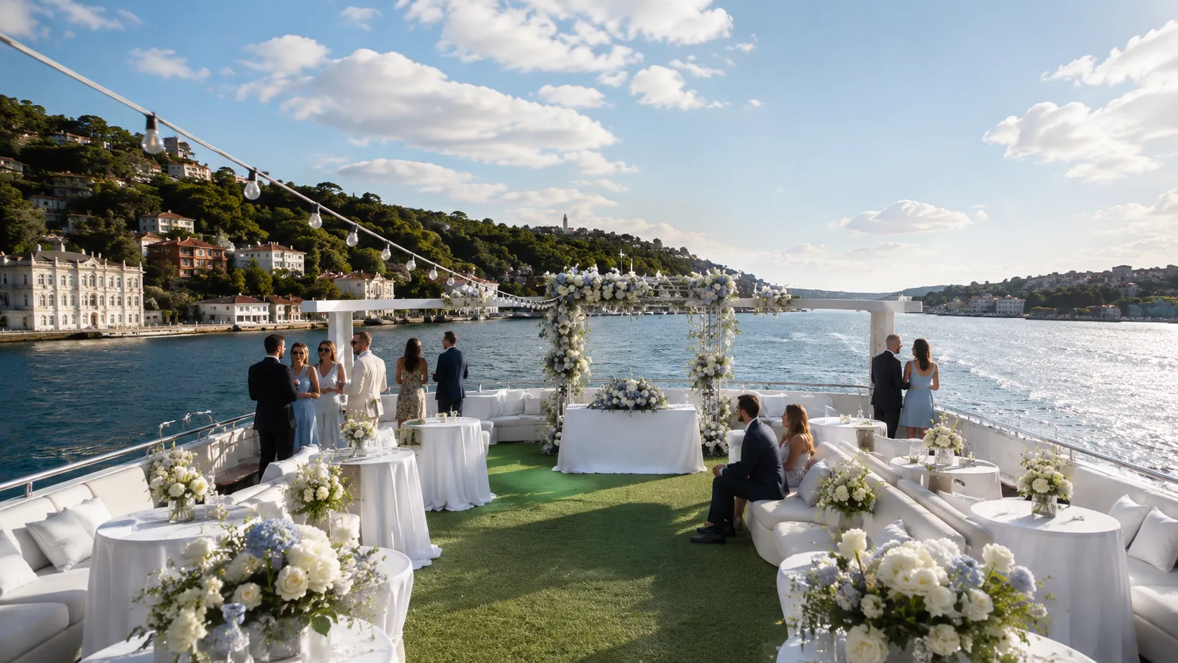 Wedding ceremony arch on deck